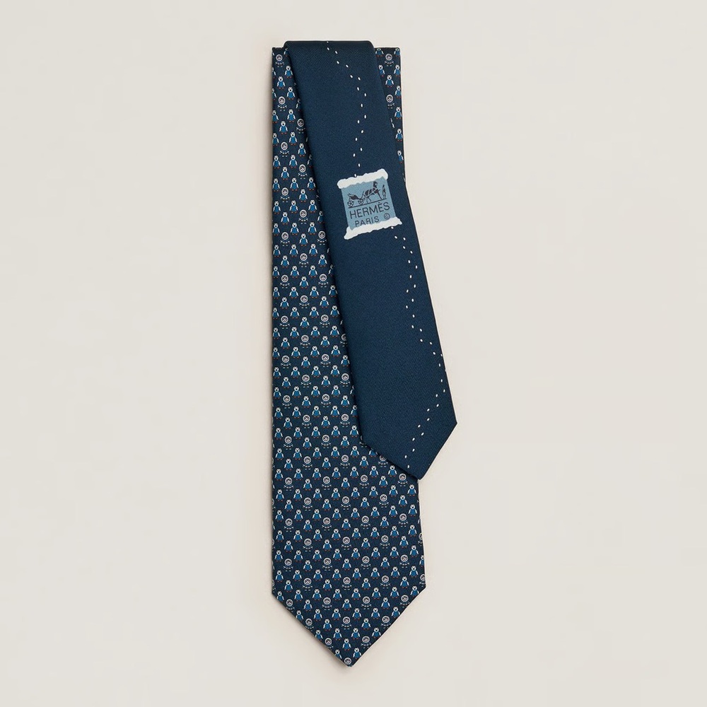 Hermes Men’s Tie - NWT 100% Silk (Pingloo Twillbi Marine/Bleu/Blanc)